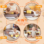 LADIDA 4-in-1 Baby Tummy Time Pillow & Seated Support Playmat,Easy to Clean,Cute Bee Design for 0-36Months Infant (Yellow) 2503