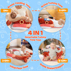 LADIDA 4-in-1 Baby Tummy Time Pillow & Seated Support Playmat,Easy to Clean,Cute Crab Design for 0-36Months Infant (Red) 2502