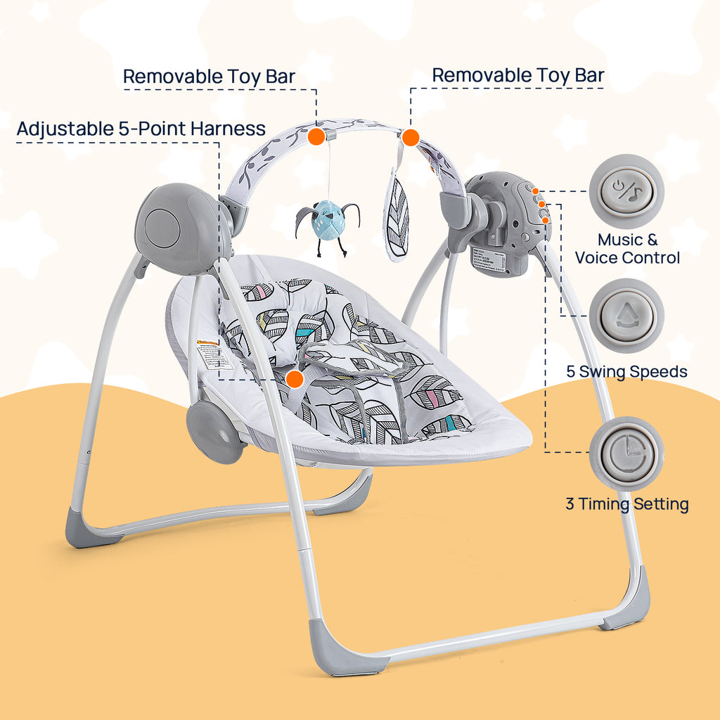 LADIDA Electric Foldable Baby Swing with Speed Control, Timer, Built‑in Music, Model 2301