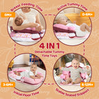 LADIDA 4-in-1 Baby Tummy Time Pillow & Seated Support Playmat,Easy to Clean,Cute Strawberry Design for 0-36Months Infant (Pink) 2501