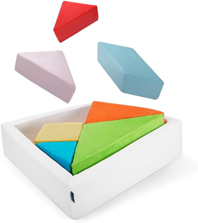 LADIDA Extra Large Kids Sofa & Toddler Sofa, 2-in-1 Tangram Puzzle Sofa with Unique Ball Pit (Balls Not Included), Comfy Modular Play Sofa for Toddlers (Rainbow)