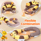 LADIDA 4-in-1 Baby Tummy Time Pillow & Seated Support Playmat,Easy to Clean,Cute Bee Design for 0-36Months Infant (Yellow) 2503
