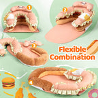 LADIDA 4-in-1 Baby Tummy Time Pillow & Seated Support Playmat, Easy to Clean, Cute Hamburger Design for 0-36Months Infant (Peach Pink) 2504