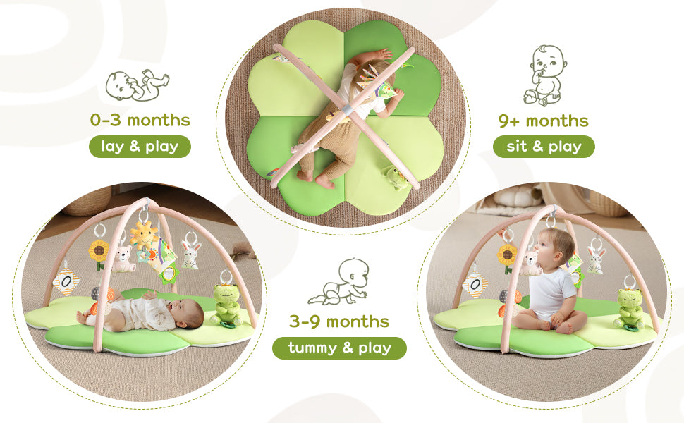 LADIDA Baby Play Mat & Activity Gym – Large Clover Tummy Time Mat Green 2404
