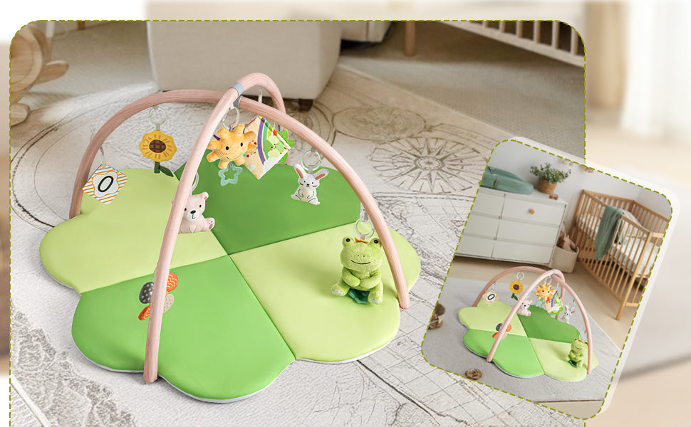 LADIDA Baby Play Mat & Activity Gym – Large Clover Tummy Time Mat Green 2404