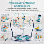 LADIDA Stationary Jumperoo Baby Bouncer Chair Acrobat - 360° Rotating Seat, Musical Toys, and Adjustable Heights (Nautical Activity Blue)