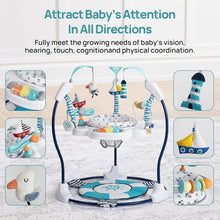Load image into Gallery viewer, LADIDA Stationary Jumperoo Baby Bouncer Chair Acrobat - 360° Rotating Seat, Musical Toys, and Adjustable Heights (Nautical Activity Blue)
