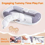 LADIDA 4-in-1 Baby Tummy Time Pillow & Seated Support Playmat,Easy to Clean for 0-36Months Infant (Grey) 2505