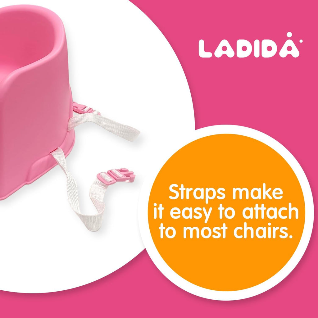 LADIDA Portable Booster Seat, Travel High Chair, Suitable for Feeding and Dining (Pink) 416
