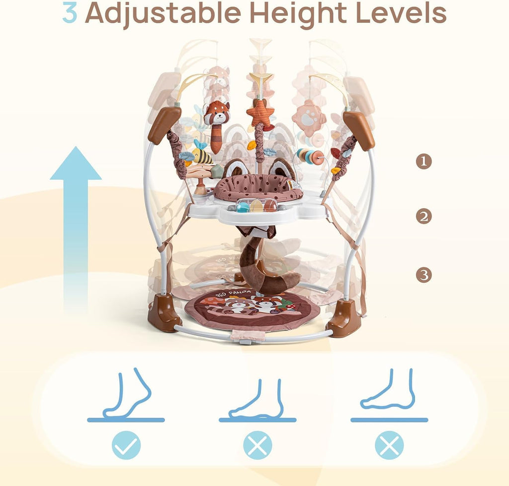 LADIDA Stationary Jumperoo Baby Bouncer Chair Acrobat - 360° Rotating Seat, Musical Toys, and Adjustable Heights (Brown Bear) 2502