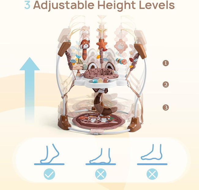 LADIDA Stationary Jumperoo Baby Bouncer Chair Acrobat - 360° Rotating Seat, Musical Toys, and Adjustable Heights (Brown Bear) 2502 Main Image