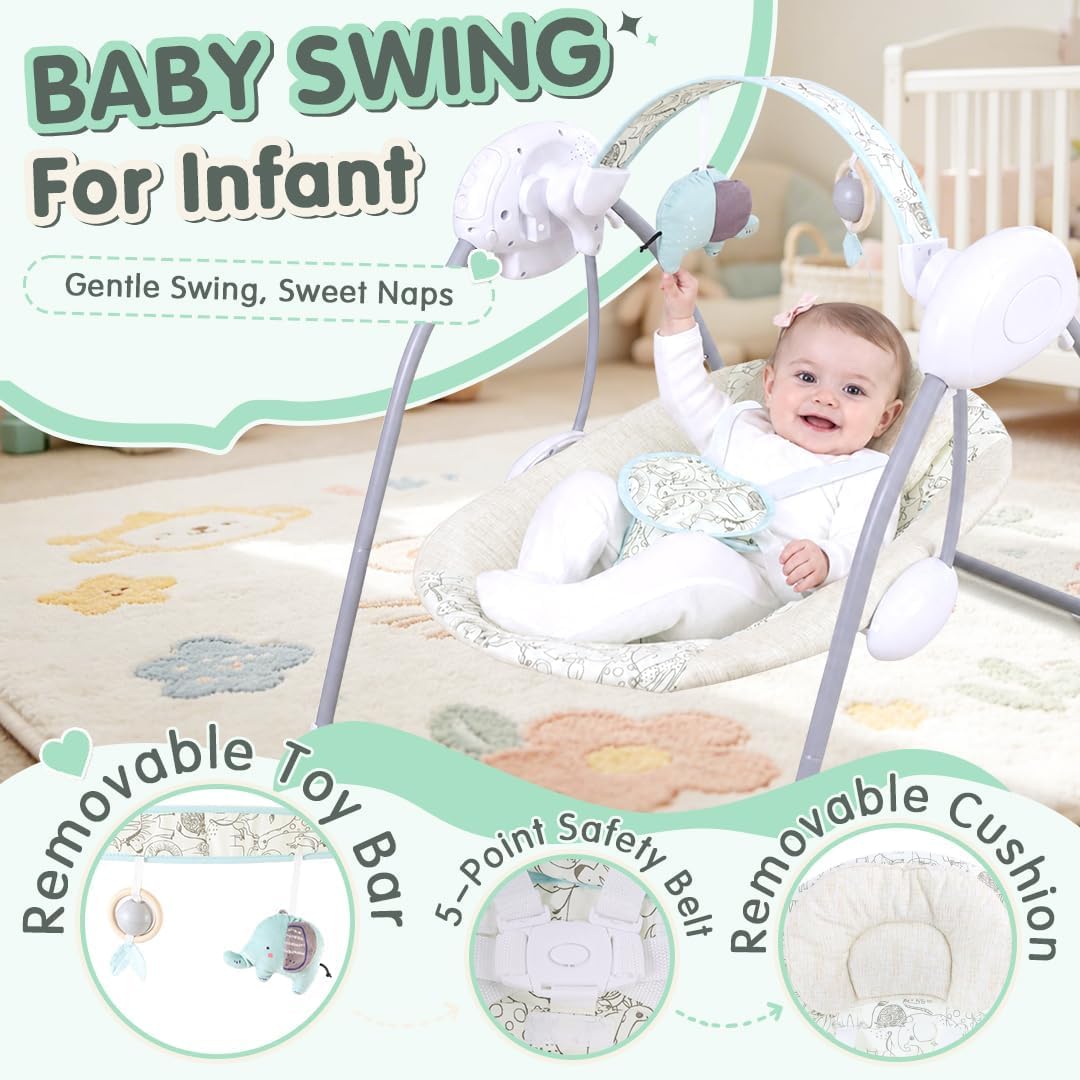 LADIDA Electric Baby Foldable Forest Party Baby Swing with Speed Control, Timer, Music & Toys 2404