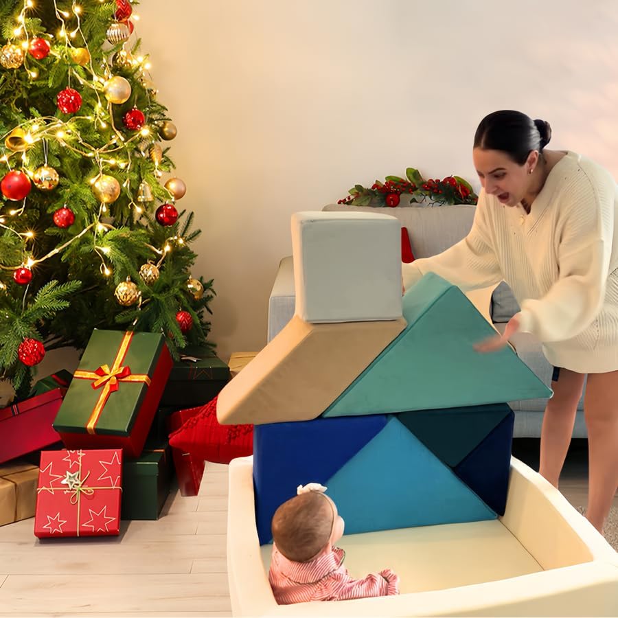 LADIDA Extra Large Kids Sofa & Toddler Sofa, 2-in-1 Tangram Puzzle Sofa with Unique Ball Pit (Balls Not Included), Comfy Modular Play Sofa for Toddlers (Ocean)