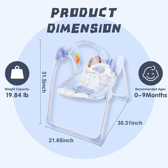 LADIDA Electric Baby Foldable Blue Bunny Baby Swing with Speed Control, Timer, Music & Toys 2401 Main Image