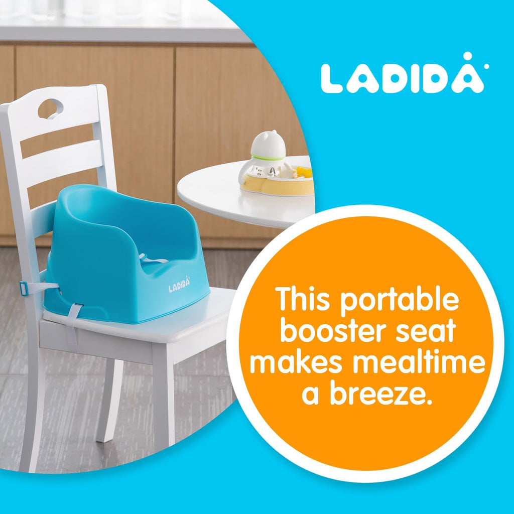 LADIDA Portable Booster Seat, Travel High Chair, Suitable for Feeding and Dining (Blue) 417
