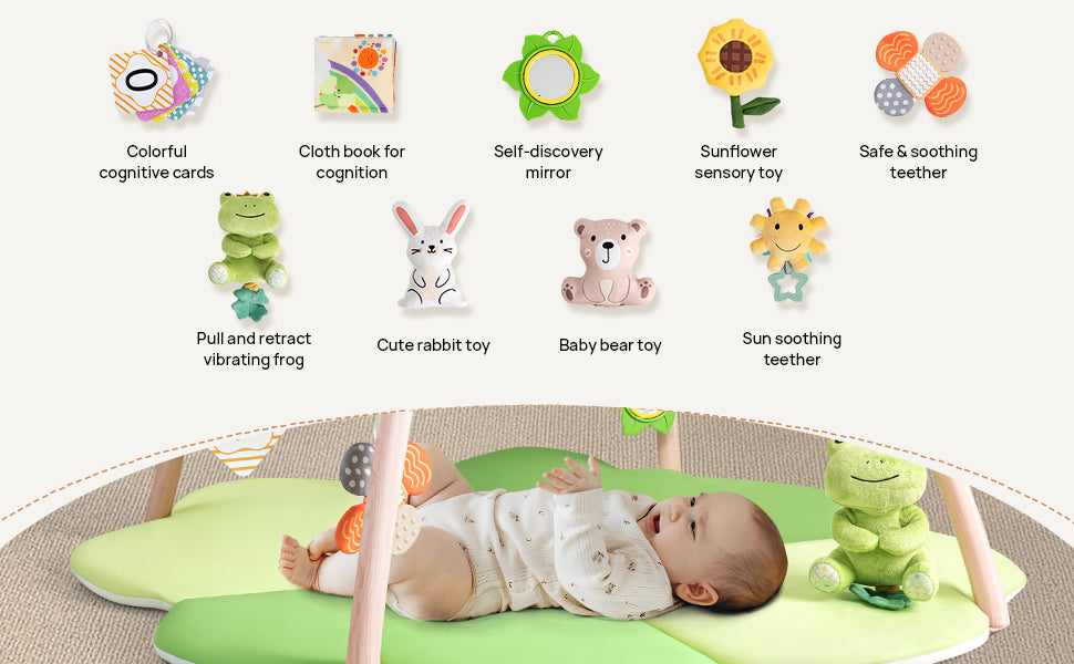 LADIDA Baby Play Mat & Activity Gym – Large Clover Tummy Time Mat Green 2404