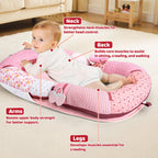 LADIDA 4-in-1 Baby Tummy Time Pillow & Seated Support Playmat,Easy to Clean,Cute Strawberry Design for 0-36Months Infant (Pink) 2501