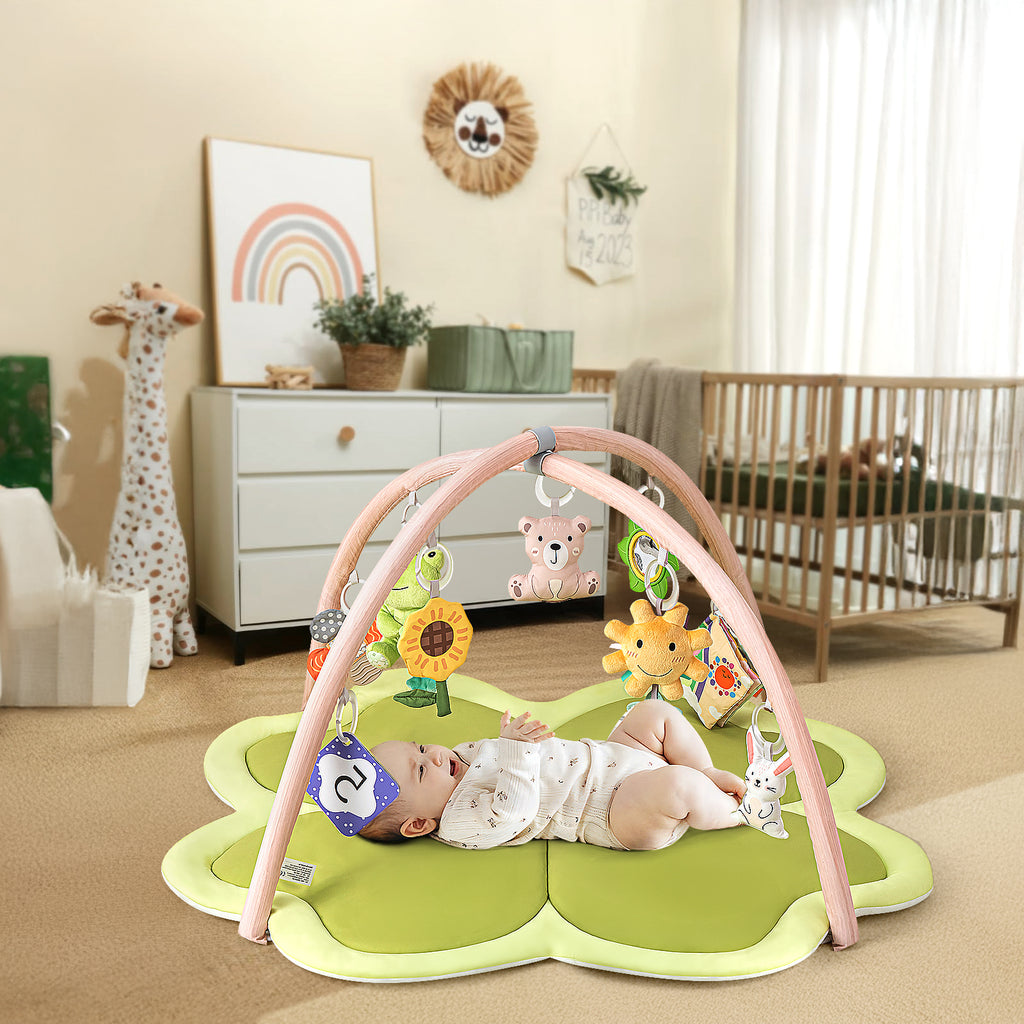 LADIDA Baby Play Mat & Activity Gym, Larger Four-Leaf Clover Shaped Tummy Time Mat Suitable for Babies 0-36 Months Oliver Green 2403