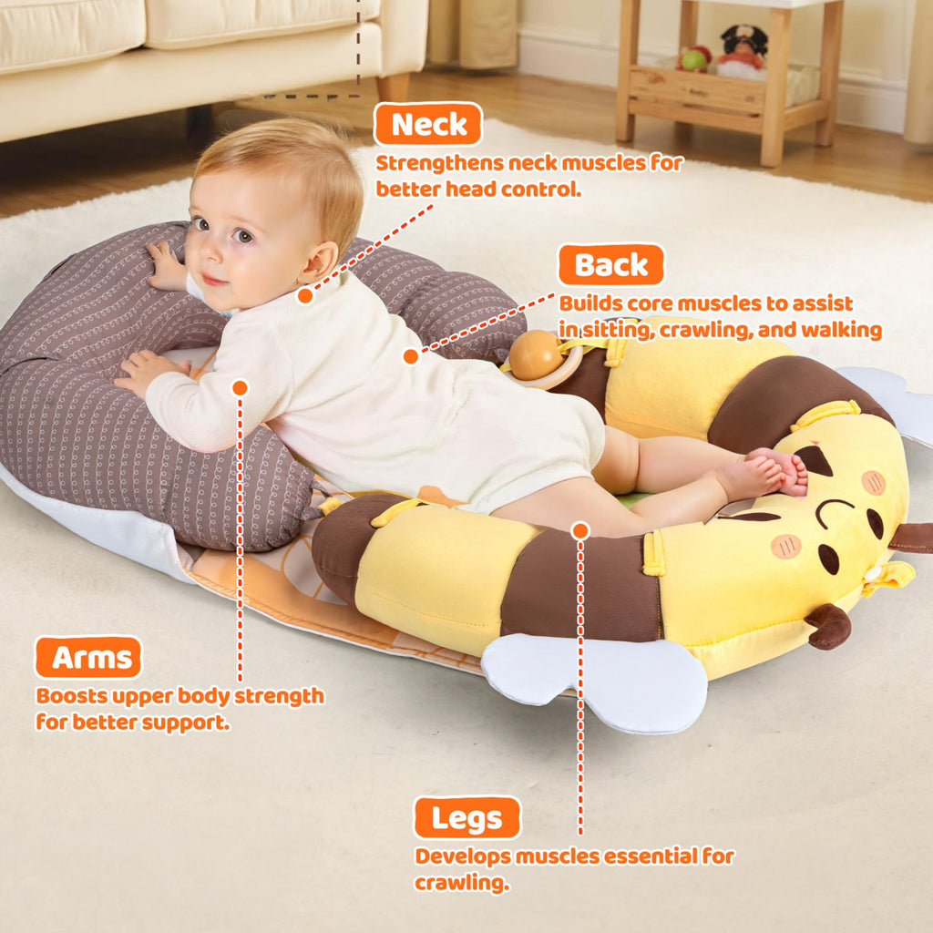 LADIDA 4-in-1 Baby Tummy Time Pillow & Seated Support Playmat,Easy to Clean,Cute Bee Design for 0-36Months Infant (Yellow) 2503