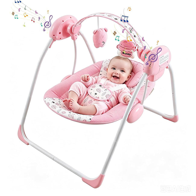 LADIDA Electric Baby Foldable Floral Bear Baby Swing with Speed Control, Timer, Music & Toys(Pink) 2402 Main Image