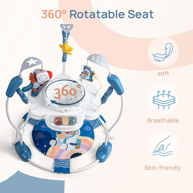 LADIDA Stationary Jumperoo Baby Bouncer Chair Acrobat - 360° Rotating Seat, Musical Toys, and Adjustable Heights (Blue Tiger) 2503 Main Image