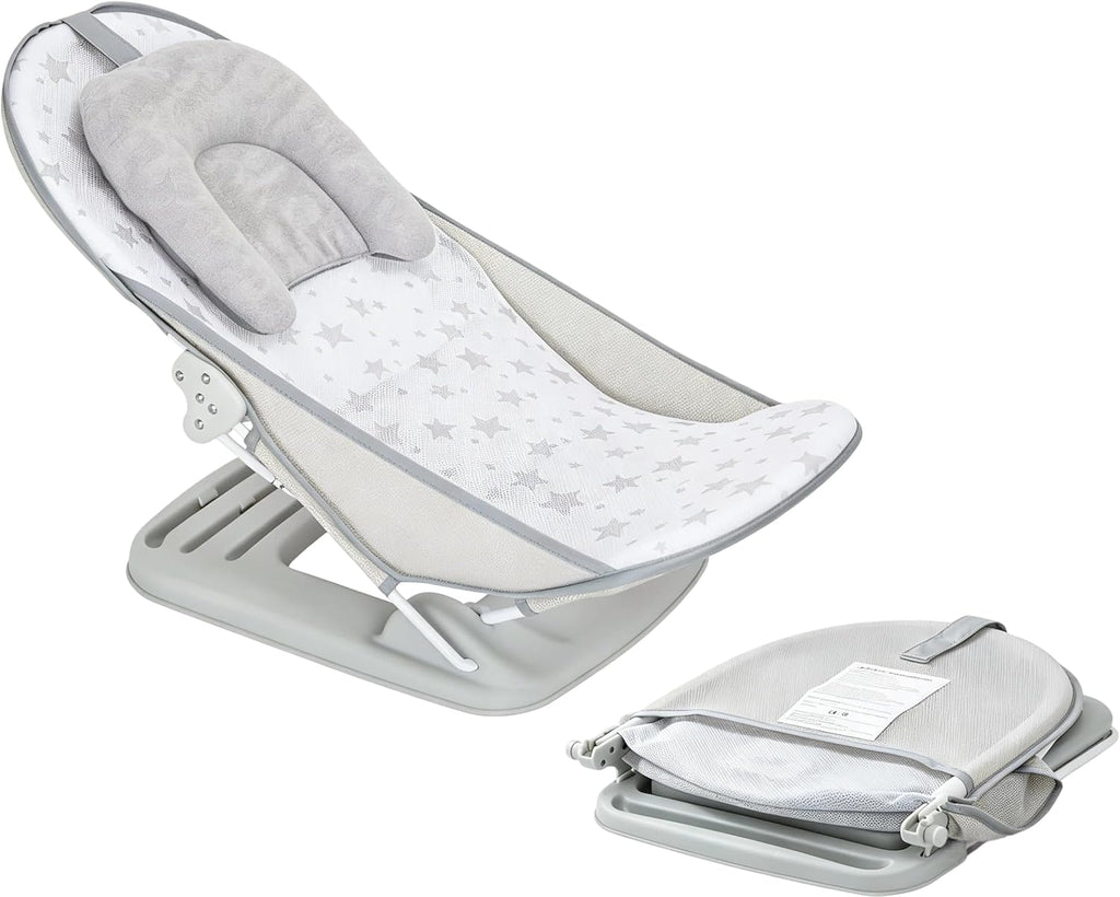 LADIDA Foldable Baby Bath Seat, Newborn Bath Seat with Adjustable Position, Collapsible Travel Bathtub for Infants 0-24 Months (286 Grey Bather)