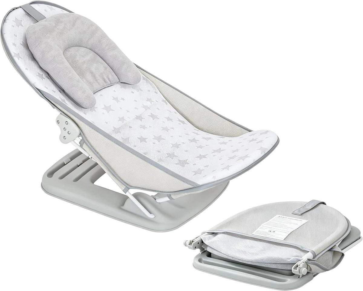 LADIDA Foldable Baby Bath Seat, Newborn Bath Seat with Adjustable Position, Collapsible Travel Bathtub for Infants 0-24 Months (286 Grey Bather)