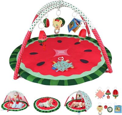 LADIDA Baby Play Mat & Gym, 3-in-1 Watermelon Tummy Time Mat, Oversize Baby Playmat for Babies with Sunshade, Non-Slip Washable Baby Mat, for Newborn, Suitable from Birth