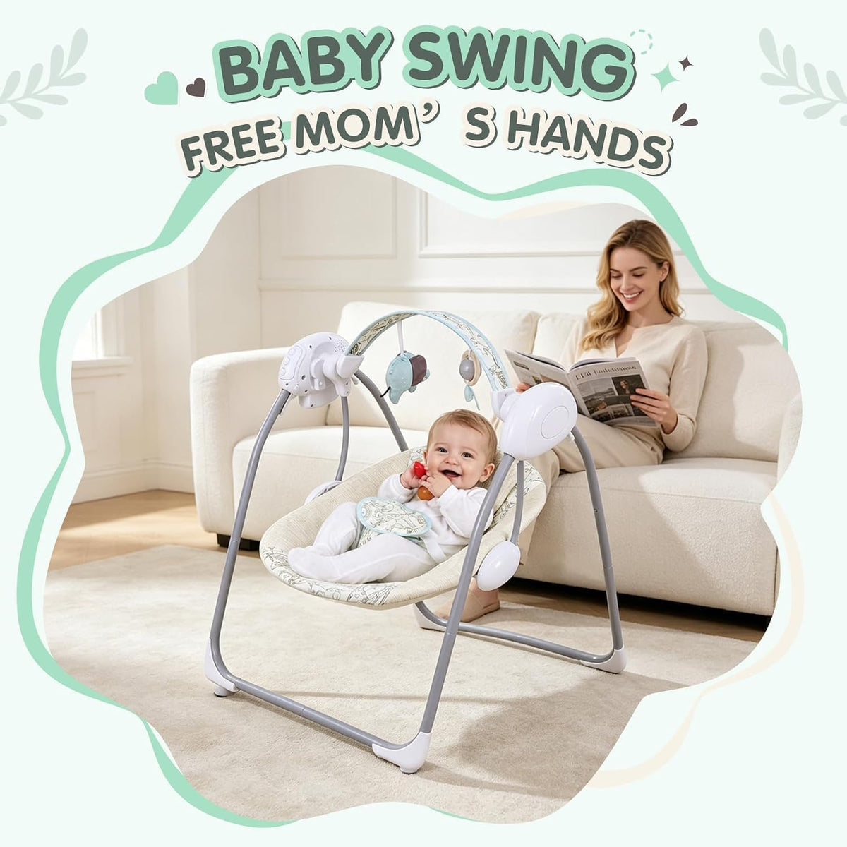 LADIDA Electric Baby Foldable Forest Party Baby Swing with Speed Control, Timer, Music & Toys 2404