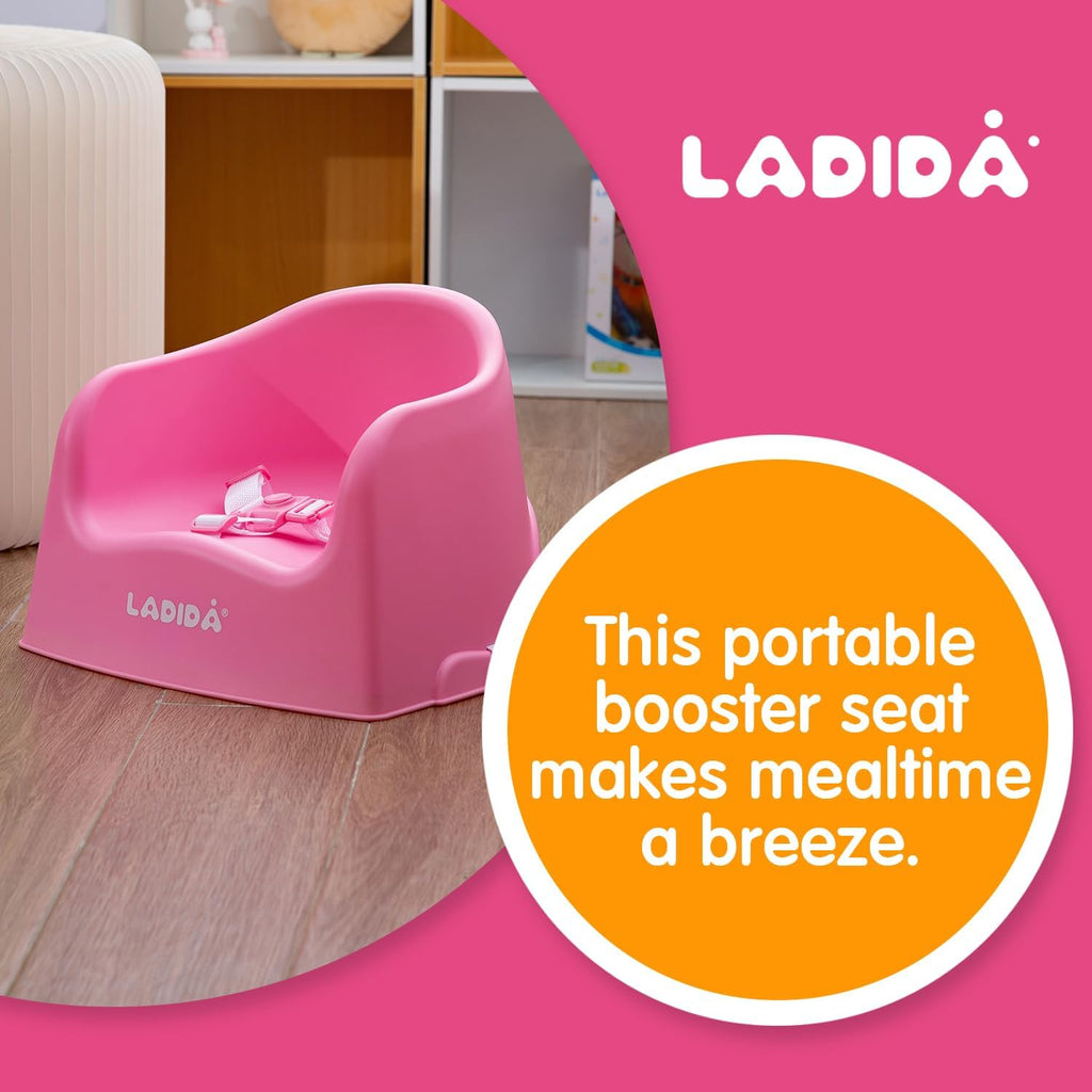 LADIDA Portable Booster Seat, Travel High Chair, Suitable for Feeding and Dining (Pink) 416