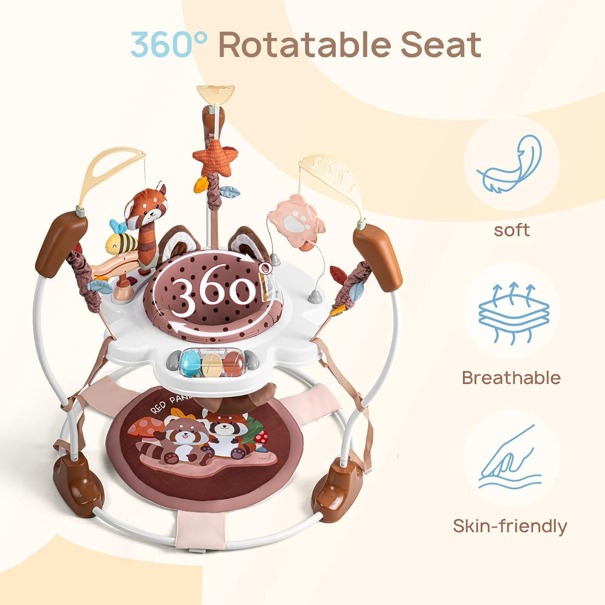 LADIDA Stationary Jumperoo Baby Bouncer Chair Acrobat - 360° Rotating Seat, Musical Toys, and Adjustable Heights (Brown Bear) 2502