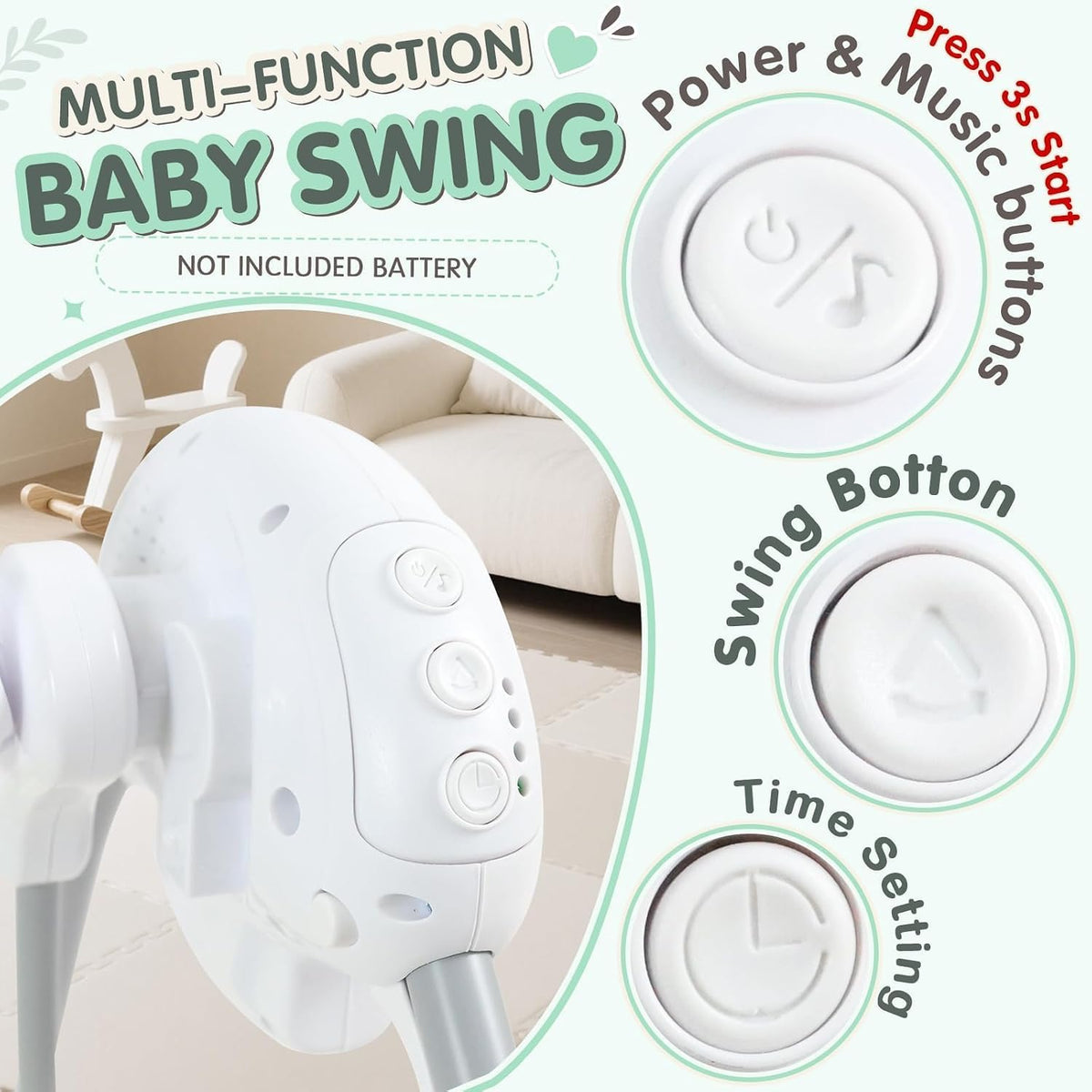 LADIDA Electric Baby Foldable Forest Party Baby Swing with Speed Control, Timer, Music & Toys 2404