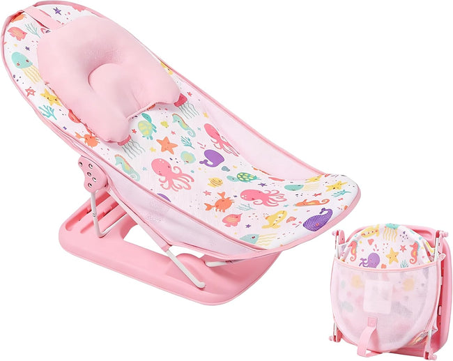 LADIDA Foldable Baby Bath Seat, Newborn Bath Seat with Adjustable Position, Collapsible Travel Bathtub for Infants 0-24 Months (284 Pink Bather) Hover Image