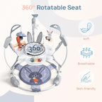 LADIDA Stationary Jumperoo Baby Bouncer Chair Acrobat - 360° Rotating Seat, Musical Toys, and Adjustable Heights (Grey Rabbit) 2504