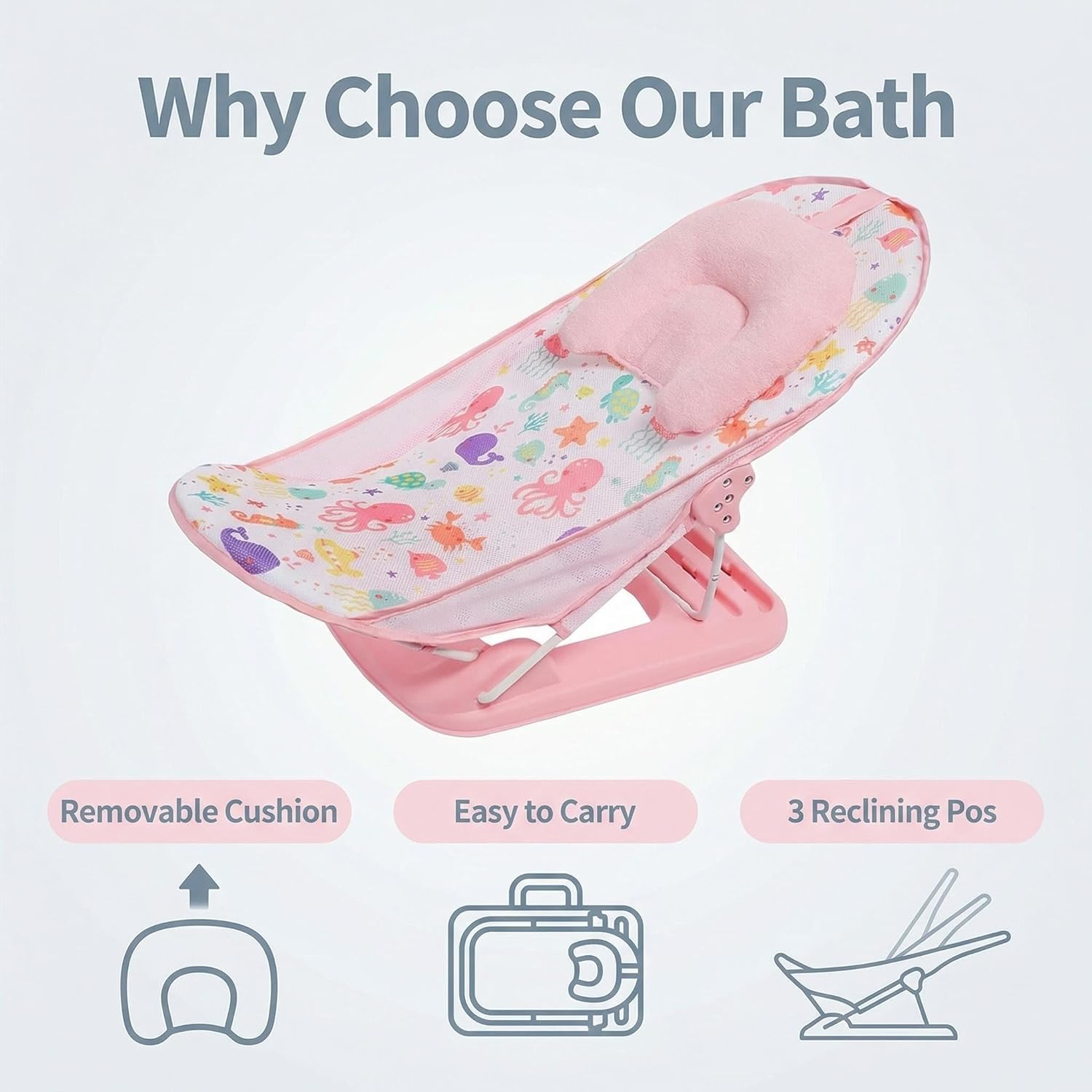 Pink Sea Life Baby Foldable Adjustable Bather Seat, 284