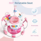 LADIDA Stationary Jumperoo Baby Bouncer Chair Acrobat - 360° Rotating Seat, Musical Toys, and Adjustable Heights (Pink Mermaid) 2501