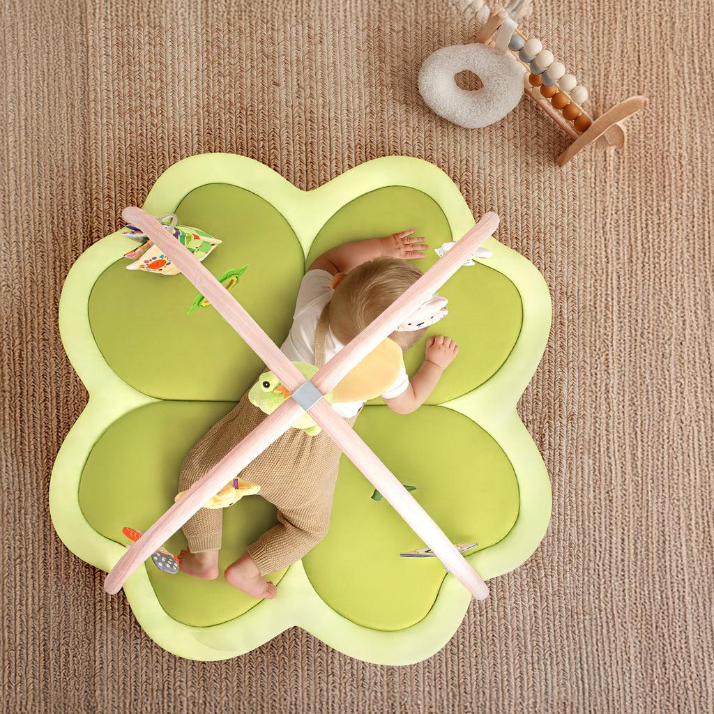 LADIDA Baby Play Mat & Activity Gym, Larger Four-Leaf Clover Shaped Tummy Time Mat Suitable for Babies 0-36 Months Oliver Green 2403