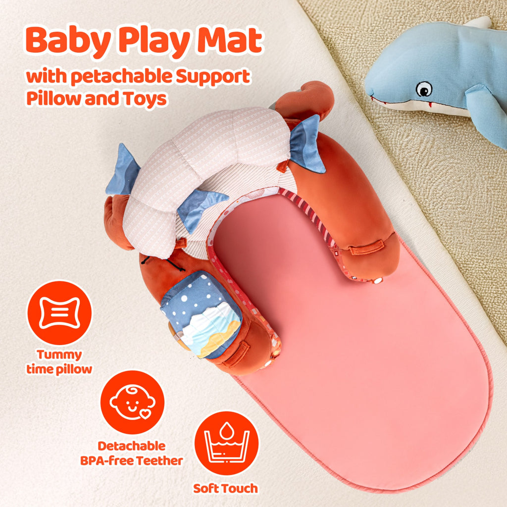 LADIDA 4-in-1 Baby Tummy Time Pillow & Seated Support Playmat,Easy to Clean,Cute Crab Design for 0-36Months Infant (Red) 2502