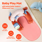 LADIDA 4-in-1 Baby Tummy Time Pillow & Seated Support Playmat,Easy to Clean,Cute Crab Design for 0-36Months Infant (Red) 2502