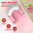 LADIDA 4-in-1 Baby Tummy Time Pillow & Seated Support Playmat,Easy to Clean,Cute Strawberry Design for 0-36Months Infant (Pink) 2501