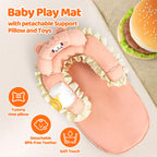 LADIDA 4-in-1 Baby Tummy Time Pillow & Seated Support Playmat, Easy to Clean, Cute Hamburger Design for 0-36Months Infant (Peach Pink) 2504