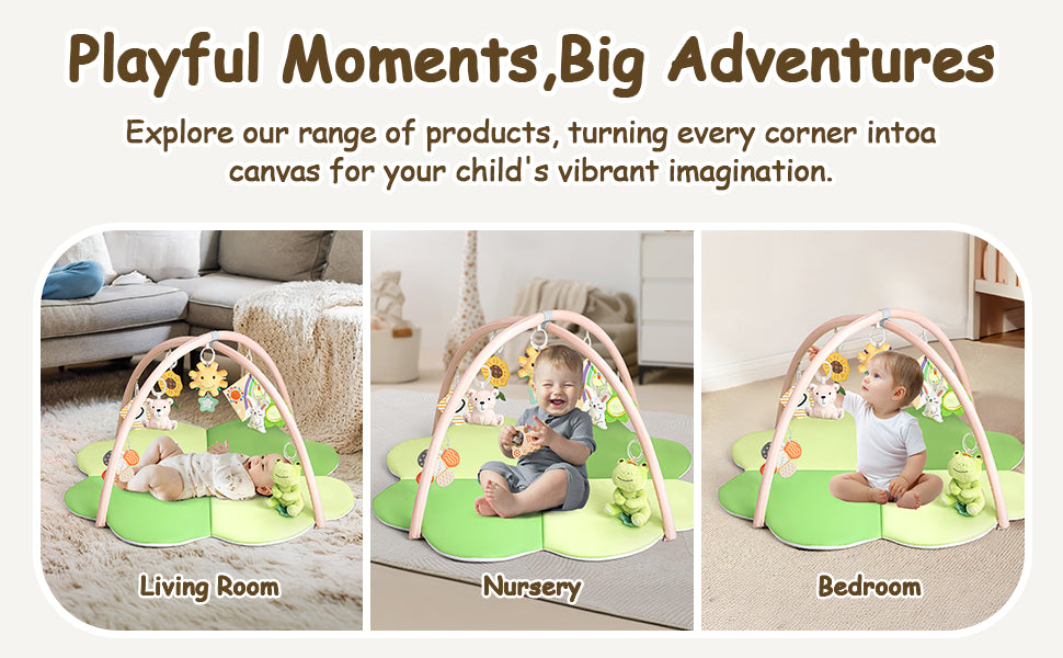 LADIDA Baby Play Mat & Activity Gym – Large Clover Tummy Time Mat Green 2404