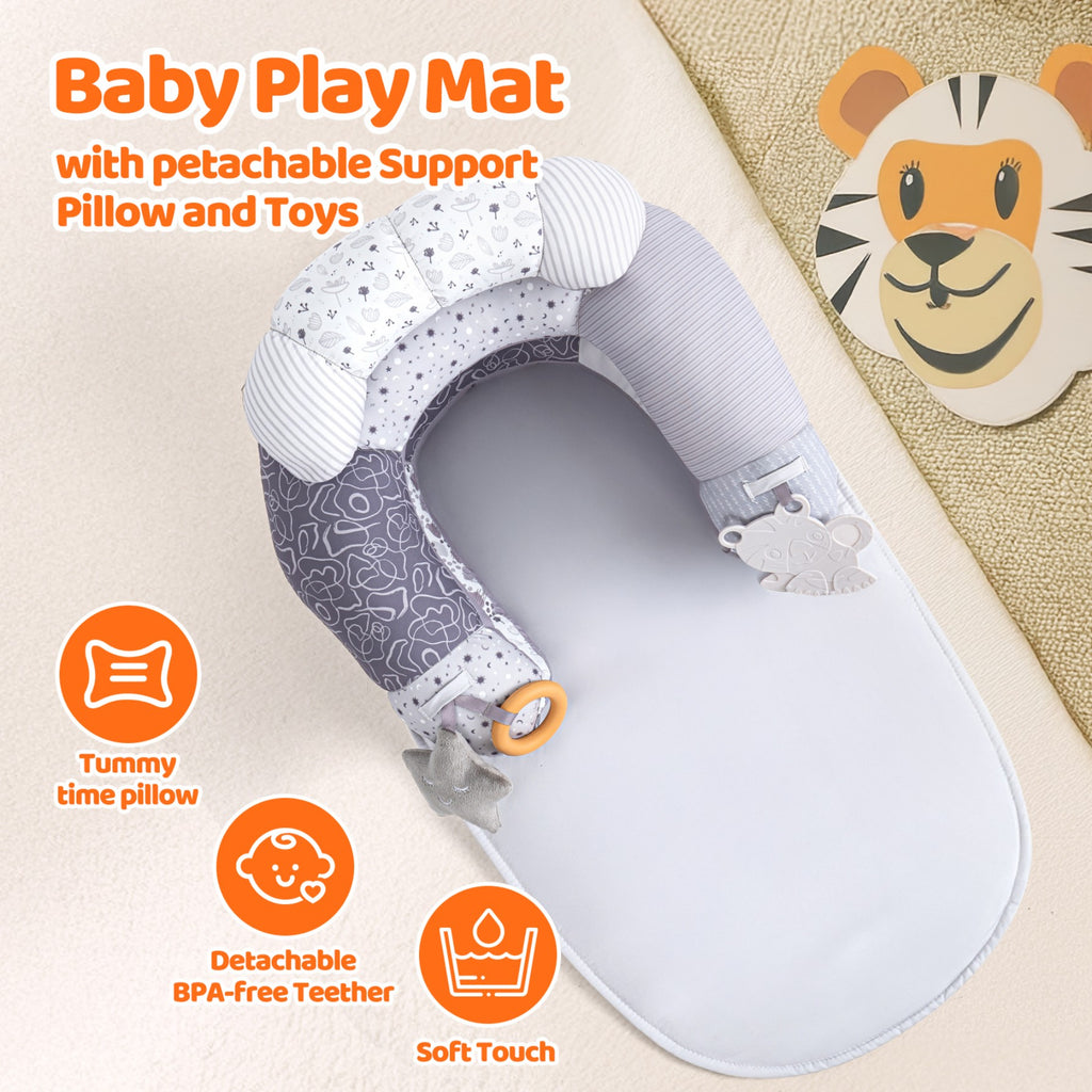 LADIDA 4-in-1 Baby Tummy Time Pillow & Seated Support Playmat,Easy to Clean for 0-36Months Infant (Grey) 2505