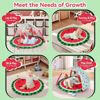 LADIDA Baby Play Mat & Gym, 3-in-1 Watermelon Tummy Time Mat, Oversize Baby Playmat for Babies with Sunshade, Non-Slip Washable Baby Mat, for Newborn, Suitable from Birth