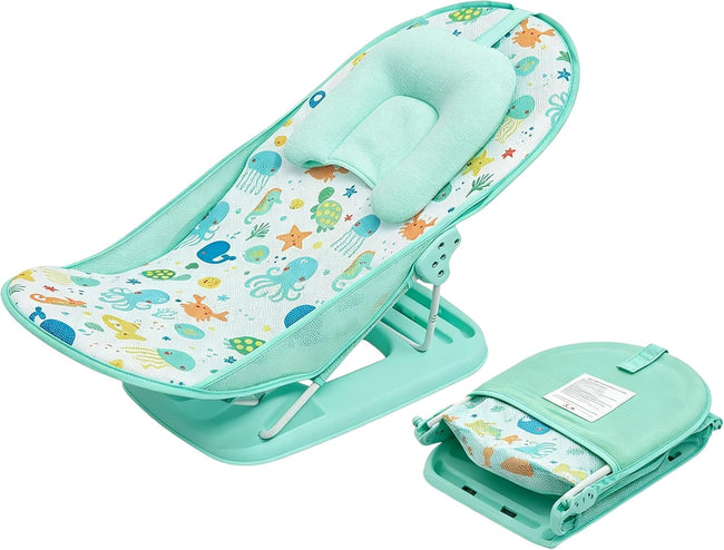LADIDA Foldable Baby Bath Seat, Newborn Bath Seat with Adjustable Position, Collapsible Travel Bathtub for Infants 0-24 Months (285 Green Bather) Hover Image