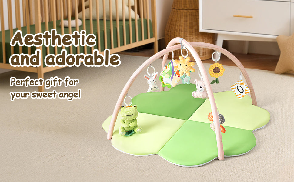 LADIDA Baby Play Mat & Activity Gym – Large Clover Tummy Time Mat Green 2404