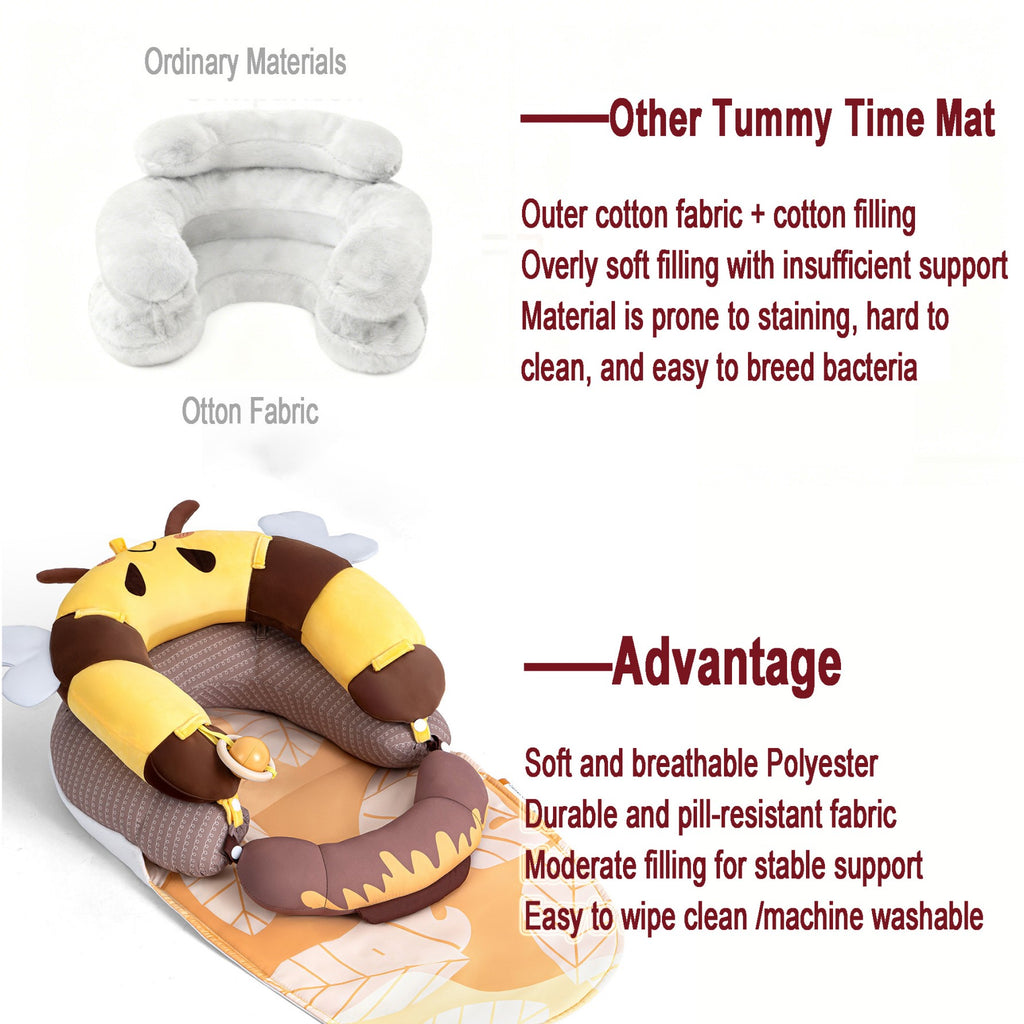 LADIDA 4-in-1 Baby Tummy Time Pillow & Seated Support Playmat,Easy to Clean,Cute Bee Design for 0-36Months Infant (Yellow) 2503