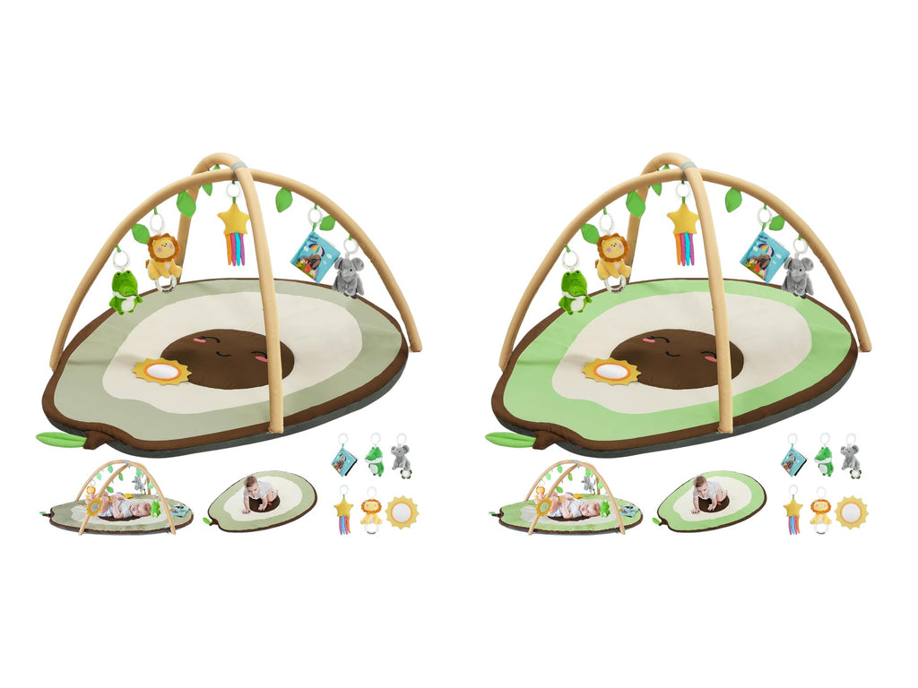 LADIDA Baby Play Mat - Large Avocado Shaped Playmat with 6 Detachable Toys | Newborn Activity Gym for 0+ Months| Sensory Playmat for Motor Skills,Washable Infant Baby Essentials