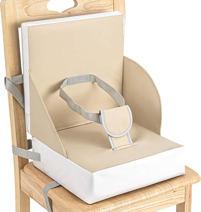 LADIDA Toddler Booster Seat,Portable Baby Booster for Dining Table,Travel Toddler Chair with Adjustable Straps,Lightweight,Compact Design, Easy to Clean (Beige) Hover Image