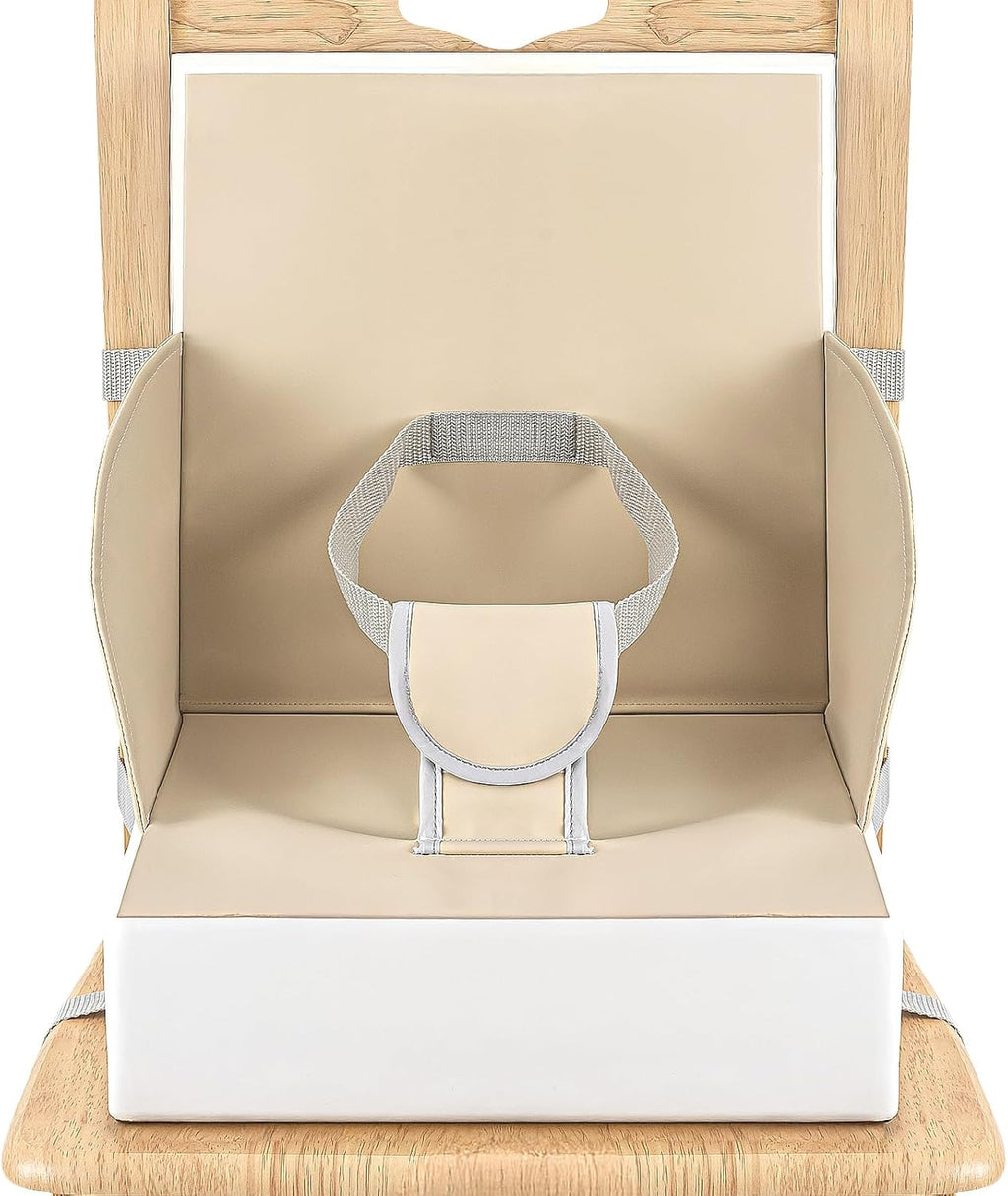 LADIDA Toddler Booster Seat,Portable Baby Booster for Dining Table,Travel Toddler Chair with Adjustable Straps,Lightweight,Compact Design, Easy to Clean (Beige)